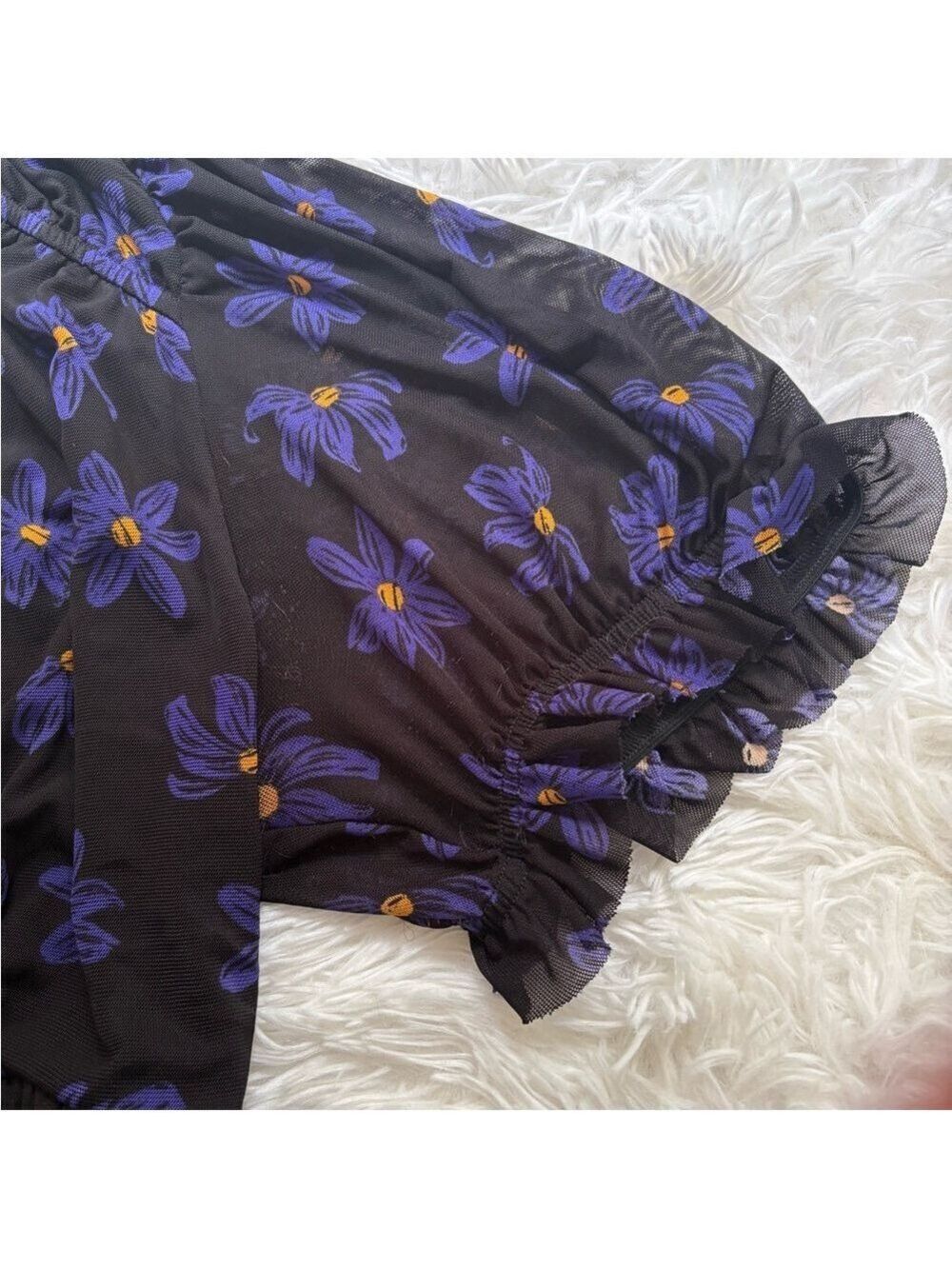 Ava & Viv 3X Black blue yellow Floral Smocked Peplum Top - Picture 3 of 12
